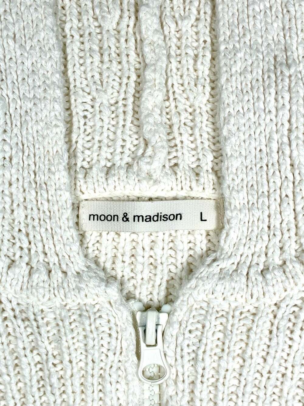 Y2K Moon & Madison Zip Up Knit Hoodie Size L Cream Cropped - Picture 3 of 6